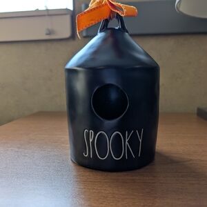 Rae Dunn Black Ceramic Birdhouse with Orange Ribbon